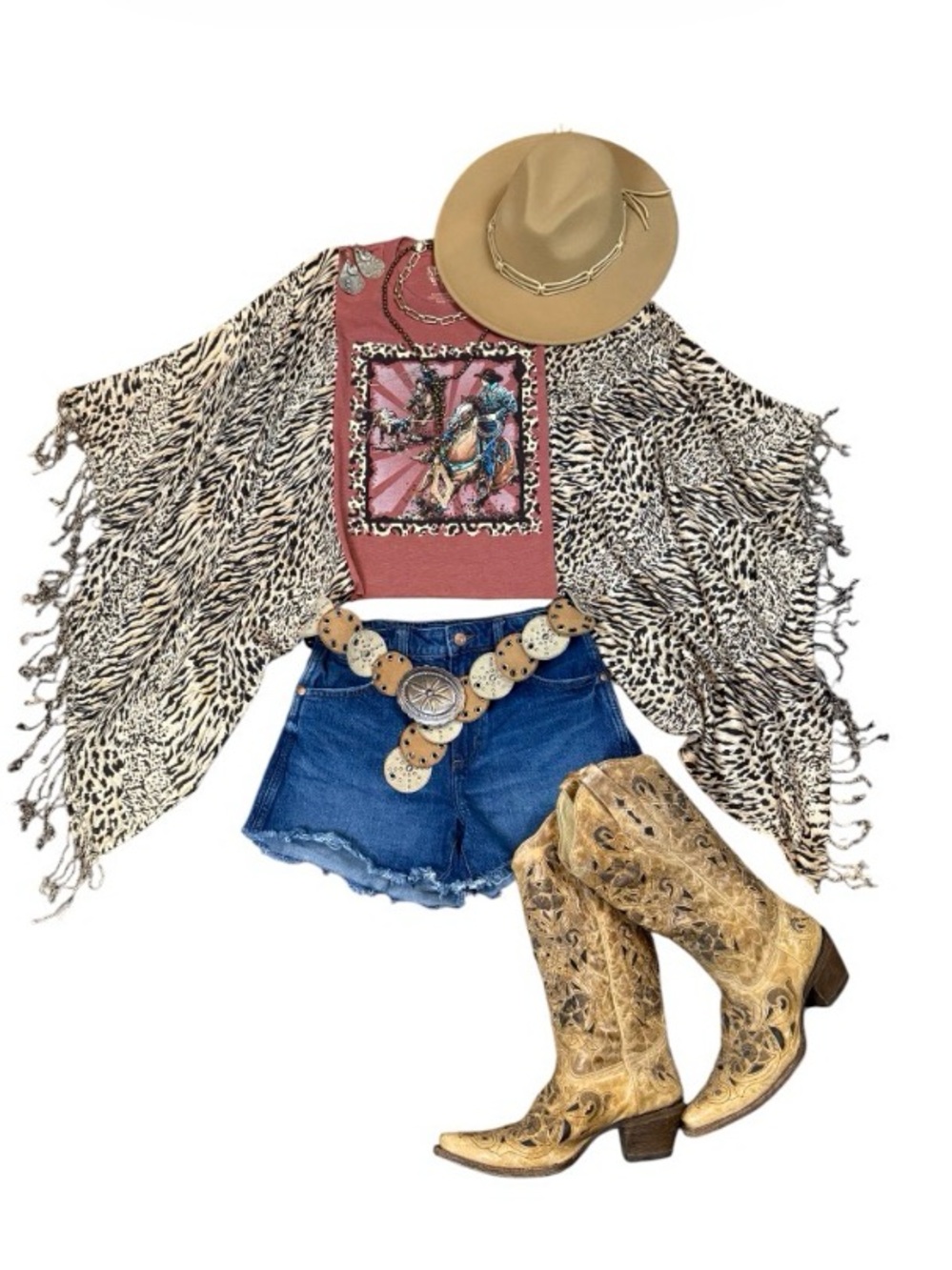 Roping Cowboys Upcycled Tee Boho Gypsy Flowy Sleeves Small/Medium/Large